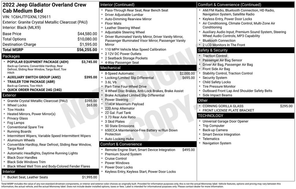 Used 2022 Jeep Gladiator Overland w/ Popular Equipment Package AWD/4WD image 23