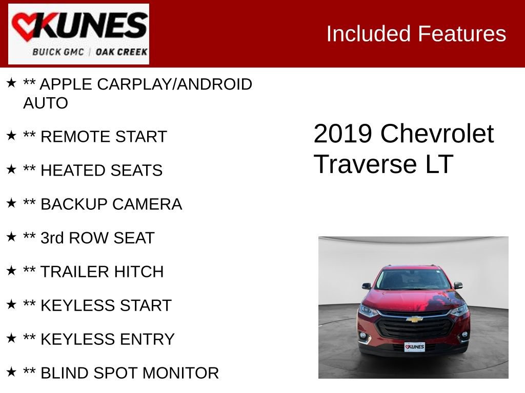 Used 2019 Chevrolet Traverse LT w/ LPO, Floor Liner Package AWD/4WD image 2