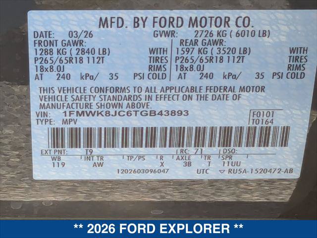 New 2026 Ford Explorer Tremor w/ Tremor Ultimate Package AWD/4WD image 21