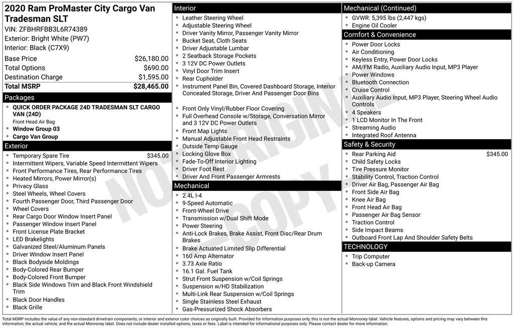 Used 2020 RAM ProMaster City Tradesman SLT image 9