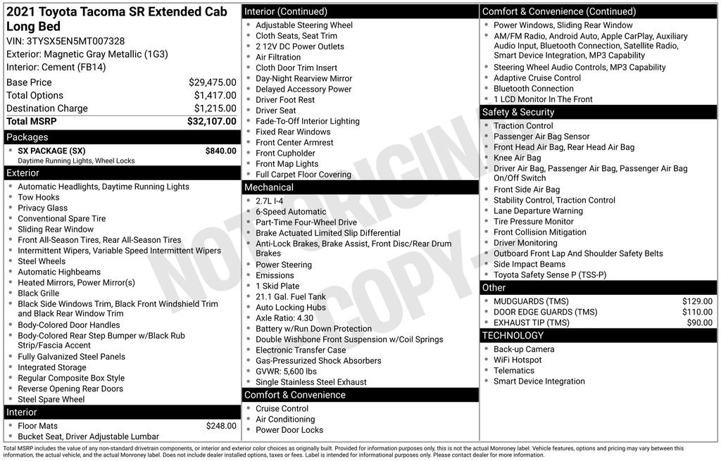 Used 2021 Toyota Tacoma SR w/ SX Package AWD/4WD image 17