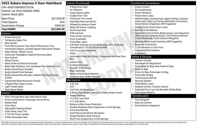 Used 2022 Subaru Impreza 2.0i image 4