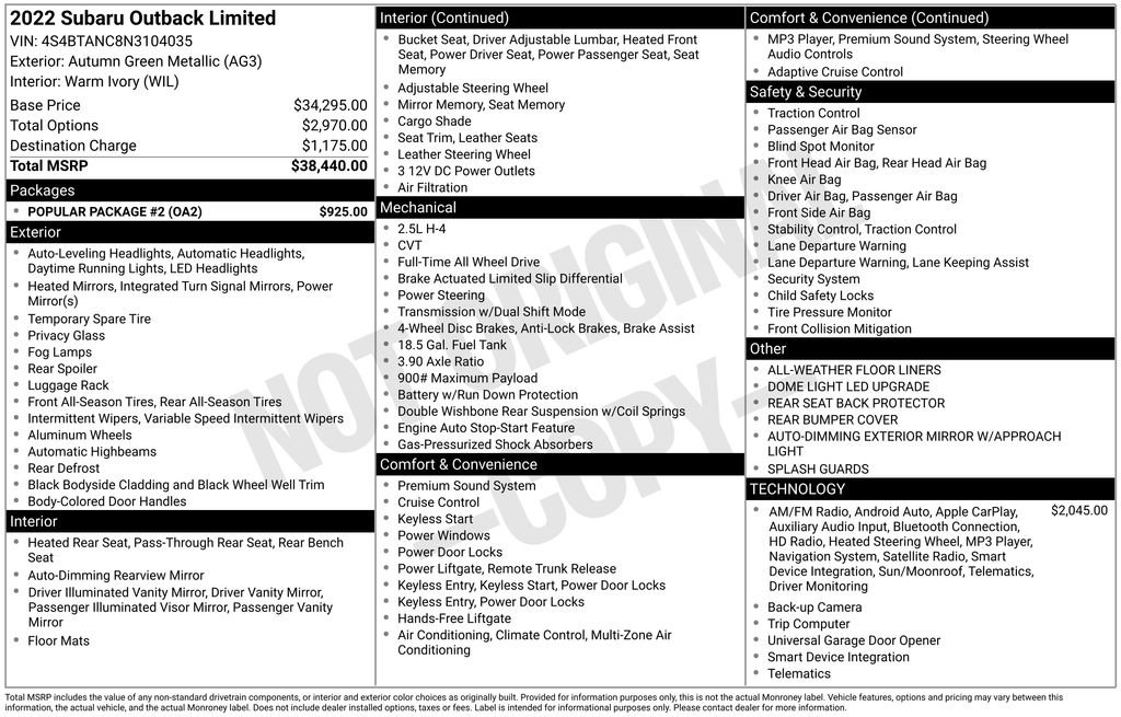 Used 2022 Subaru Outback Limited w/ Popular Package #2 image 5
