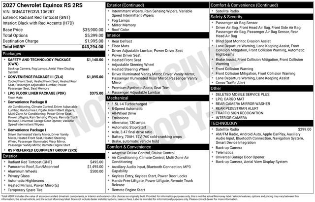 New 2027 Chevrolet Equinox RS w/ Safety and Technology Package AWD/4WD image 2
