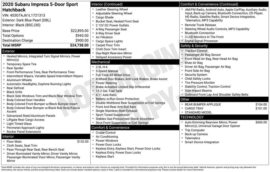 Used 2020 Subaru Impreza 2.0i Sport image 40