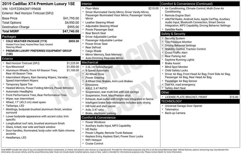 Used 2019 Cadillac XT4 Premium Luxury w/ Cold Weather Package AWD/4WD image 11