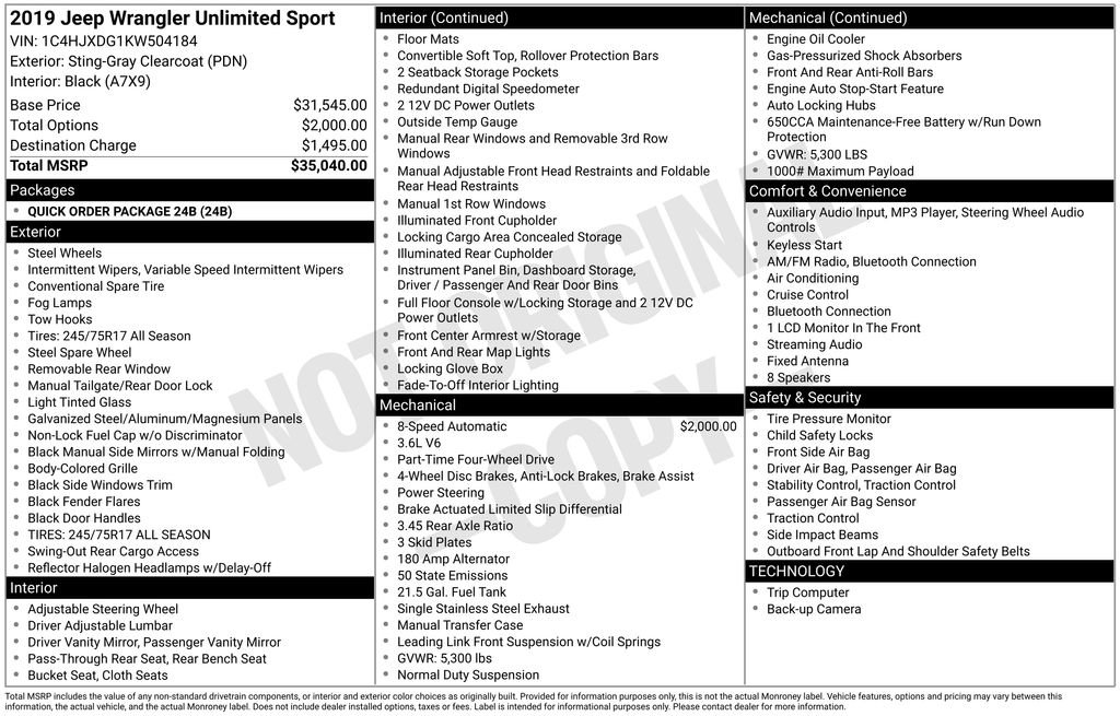 Used 2019 Jeep Wrangler Unlimited Sport image 15