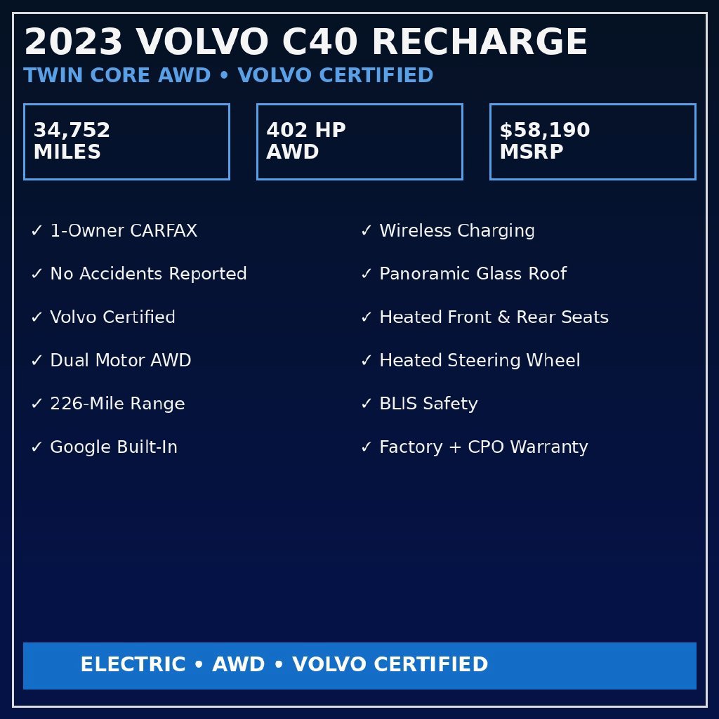 Certified 2023 Volvo C40 Recharge Core w/ Climate Package AWD/4WD image 2