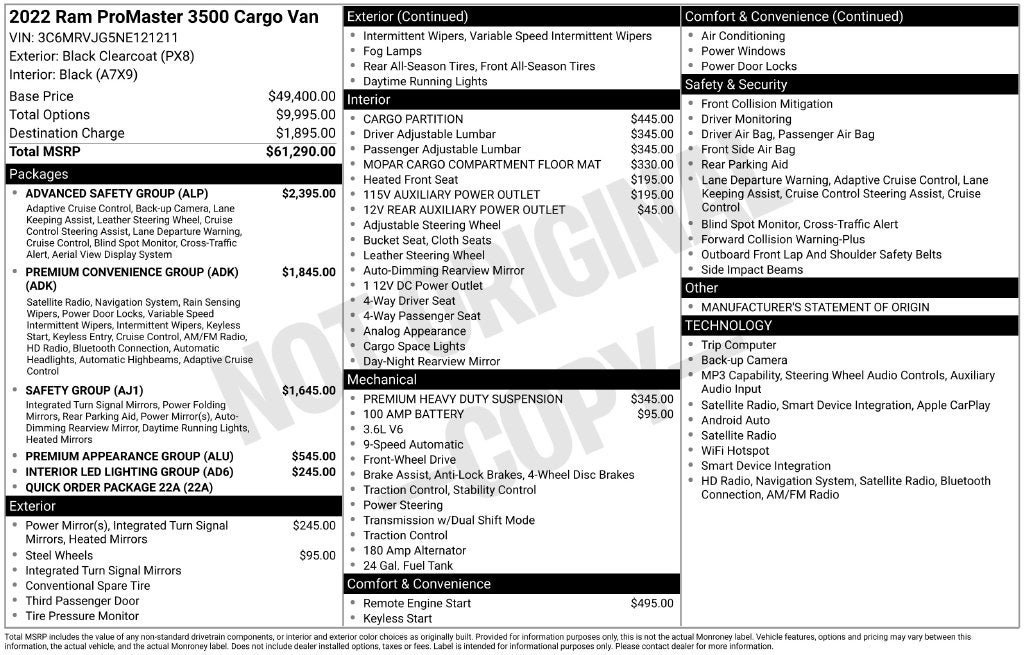 Used 2022 RAM ProMaster 3500 w/ Advanced Safety Group FWD image 9