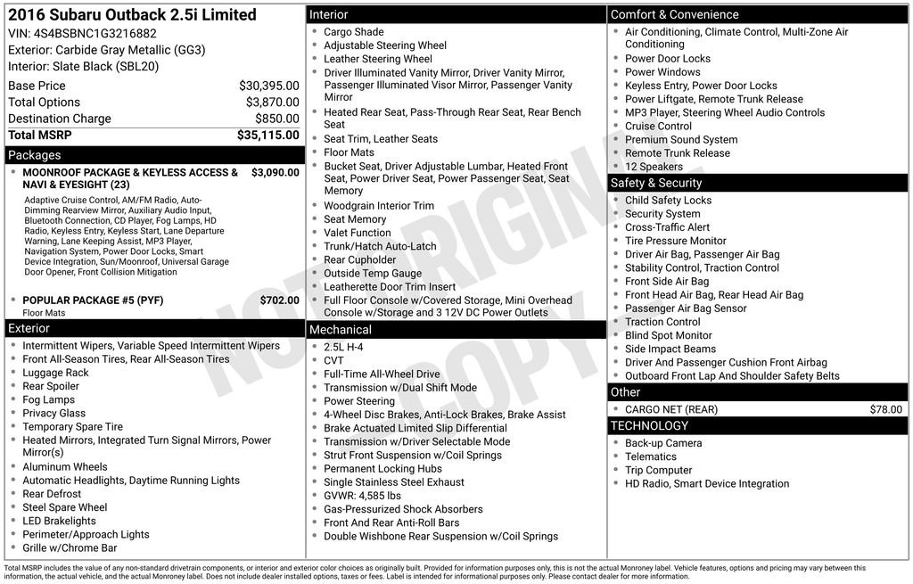 Used 2016 Subaru Outback 2.5i Limited image 34