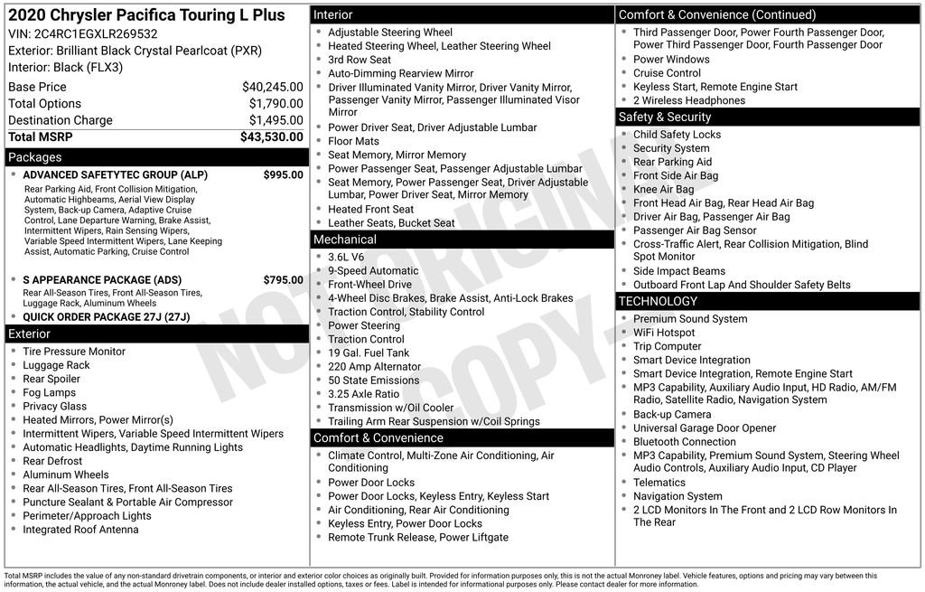 Used 2020 Chrysler Pacifica Touring-L Plus w/ Advanced Safetytec Group FWD image 37