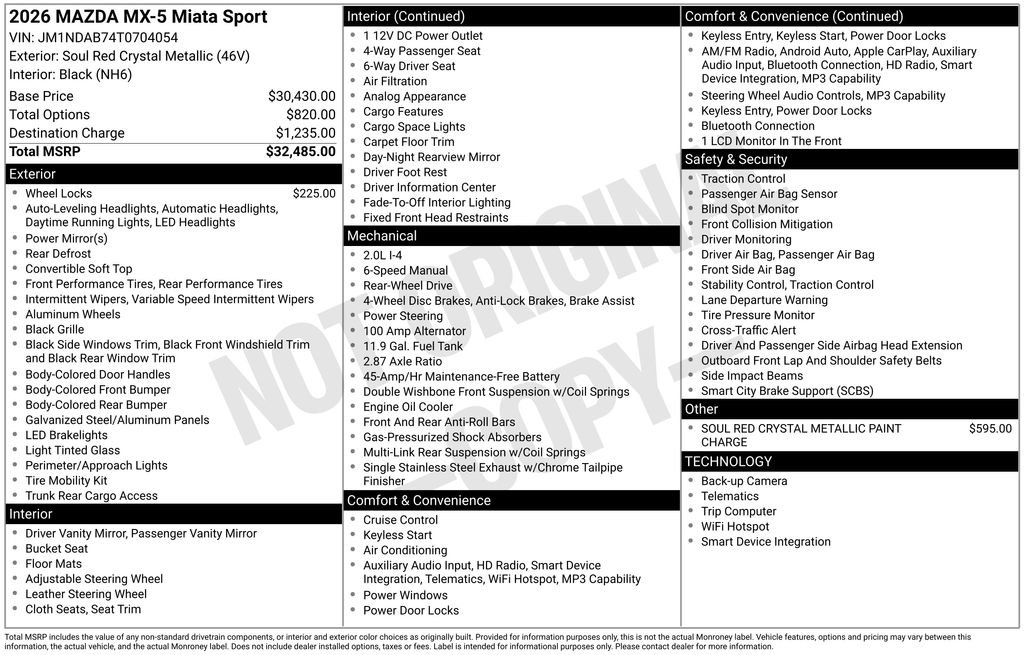 New 2026 MAZDA MX-5 Miata Sport RWD image 4