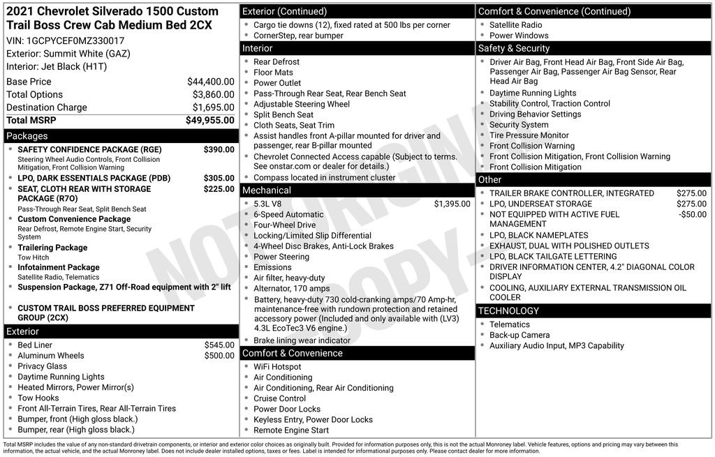 Used 2021 Chevrolet Silverado 1500 Custom Trail Boss w/ Safety Confidence Package AWD/4WD image 24