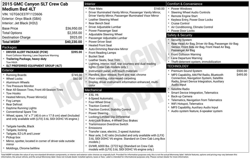 Used 2015 GMC Canyon SLT w/ Driver Alert Package AWD/4WD image 5