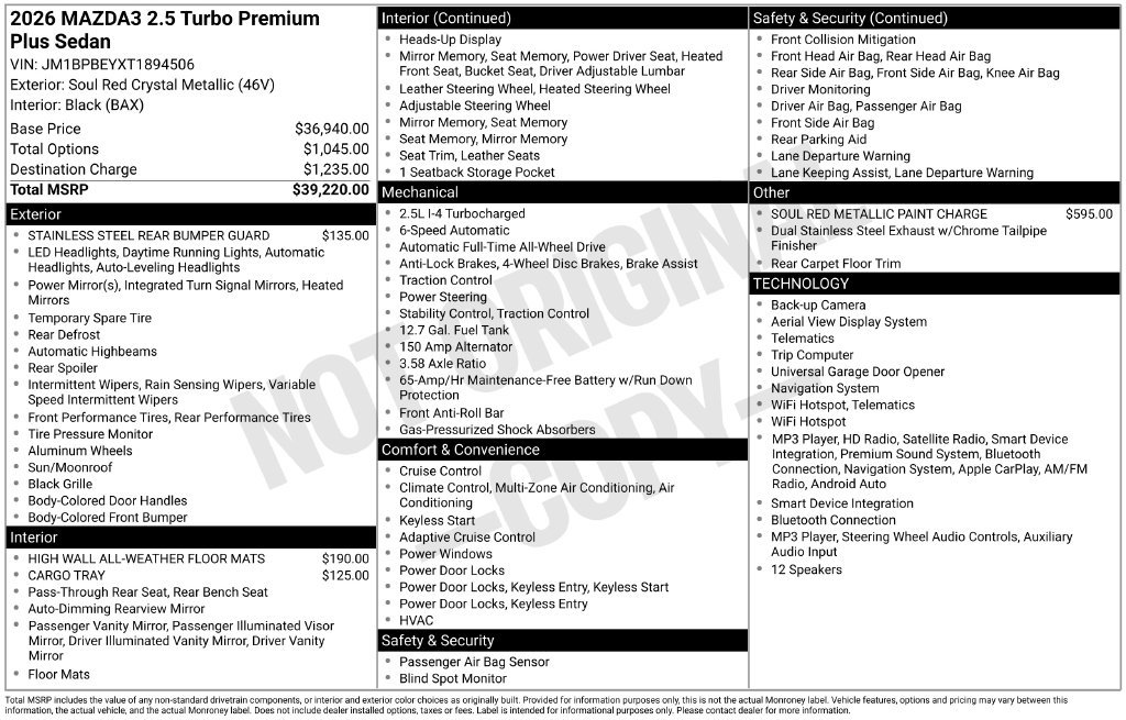 New 2026 MAZDA MAZDA3 2.5 Turbo Sedan w/Premium Plus AWD/4WD image 4
