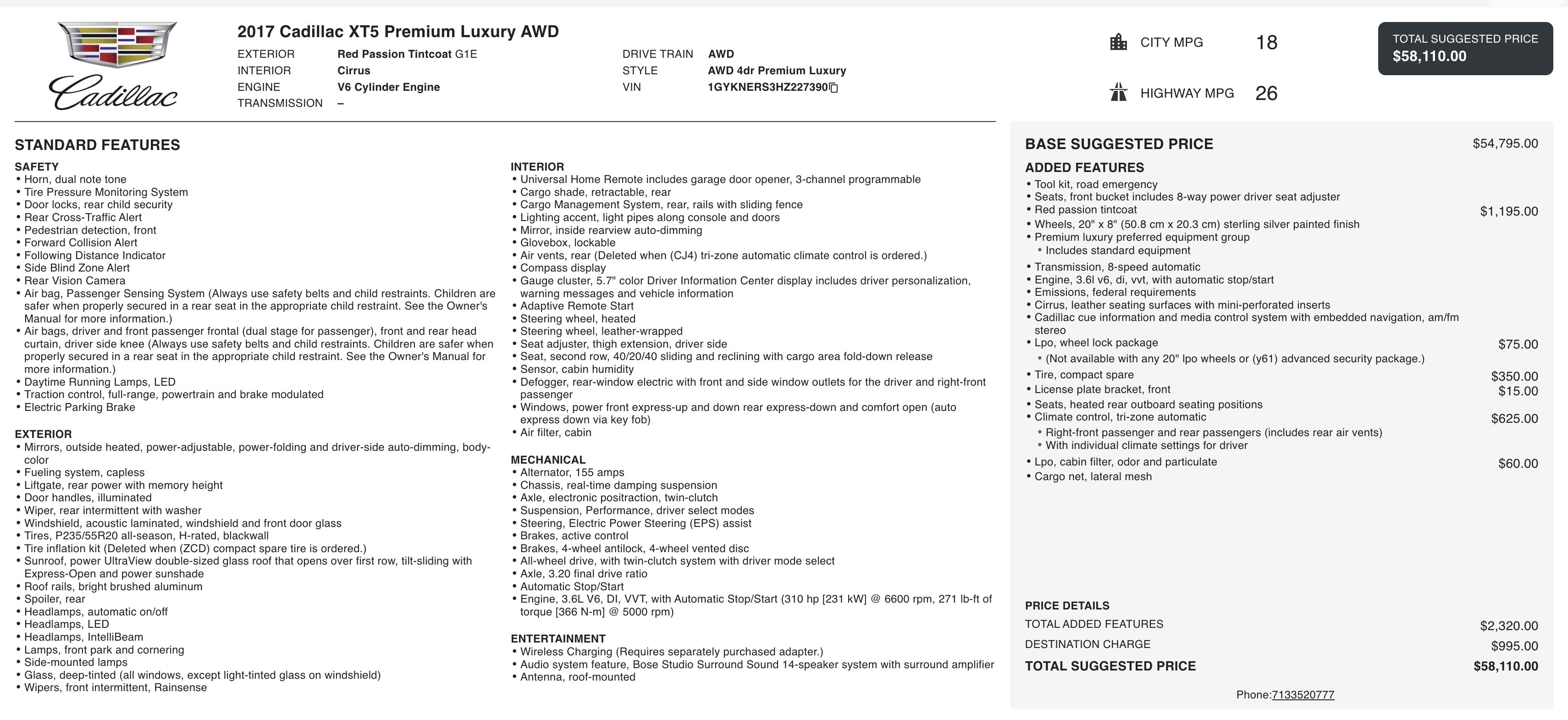 Used 2017 Cadillac XT5 Premium Luxury w/ LPO, Wheel Lock Package image 3