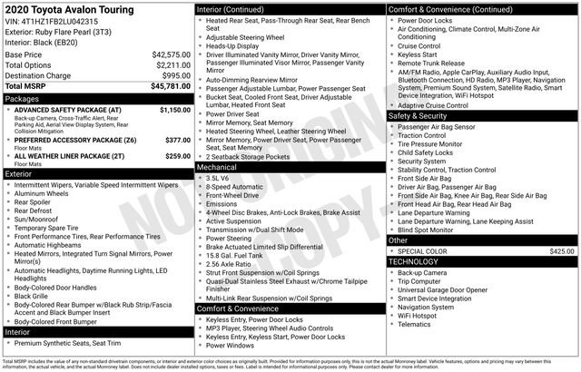 Used 2020 Toyota Avalon Touring w/ Advanced Safety Package image 34
