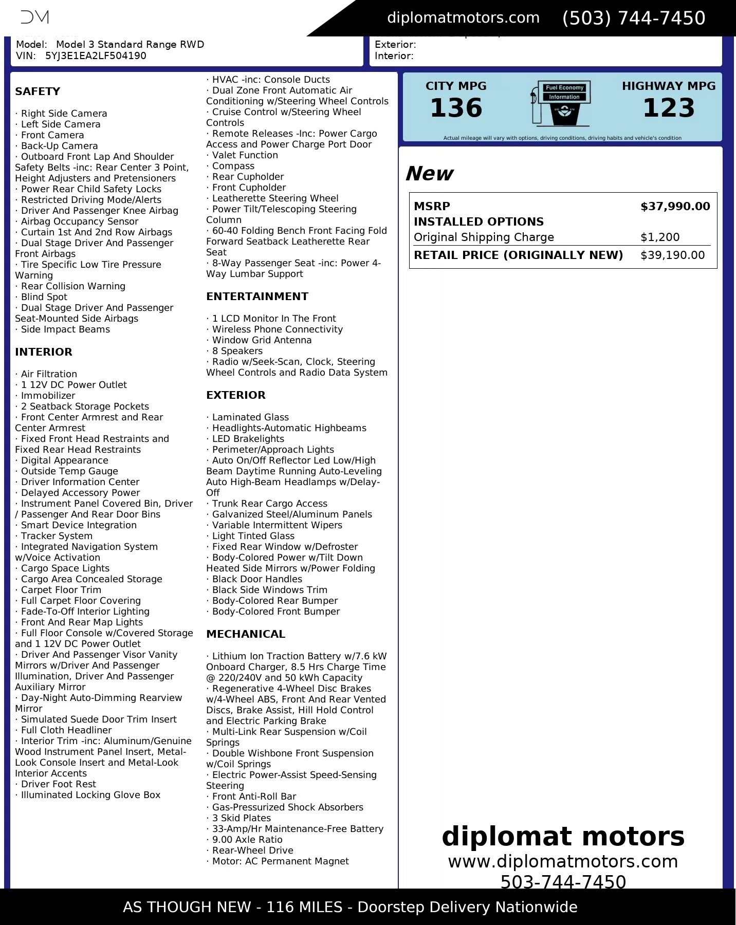 Used 2020 Tesla Model 3 Standard Range Plus image 2