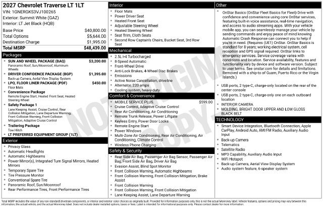 New 2027 Chevrolet Traverse LT w/ Sun and Wheel Package FWD image 4