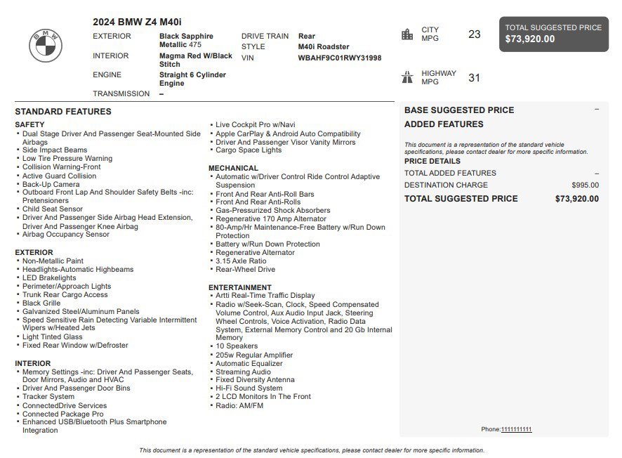 Used 2024 BMW Z4 M40i w/ Premium Package image 35