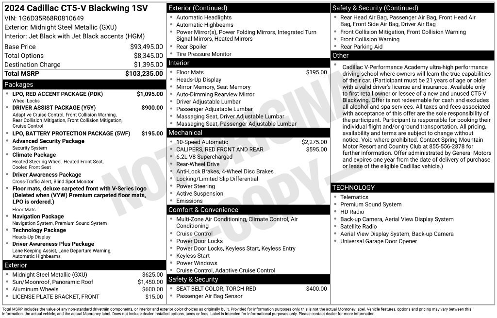 Used 2024 Cadillac CT5 V Blackwing w/ LPO, Red Accent Package RWD image 5