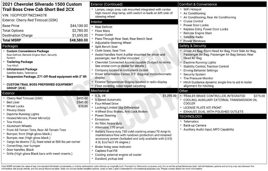Used 2021 Chevrolet Silverado 1500 Custom Trail Boss AWD/4WD image 4