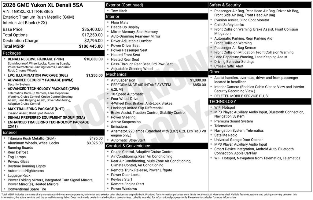 New 2026 GMC Yukon XL Denali w/ Denali Reserve Package AWD/4WD image 10