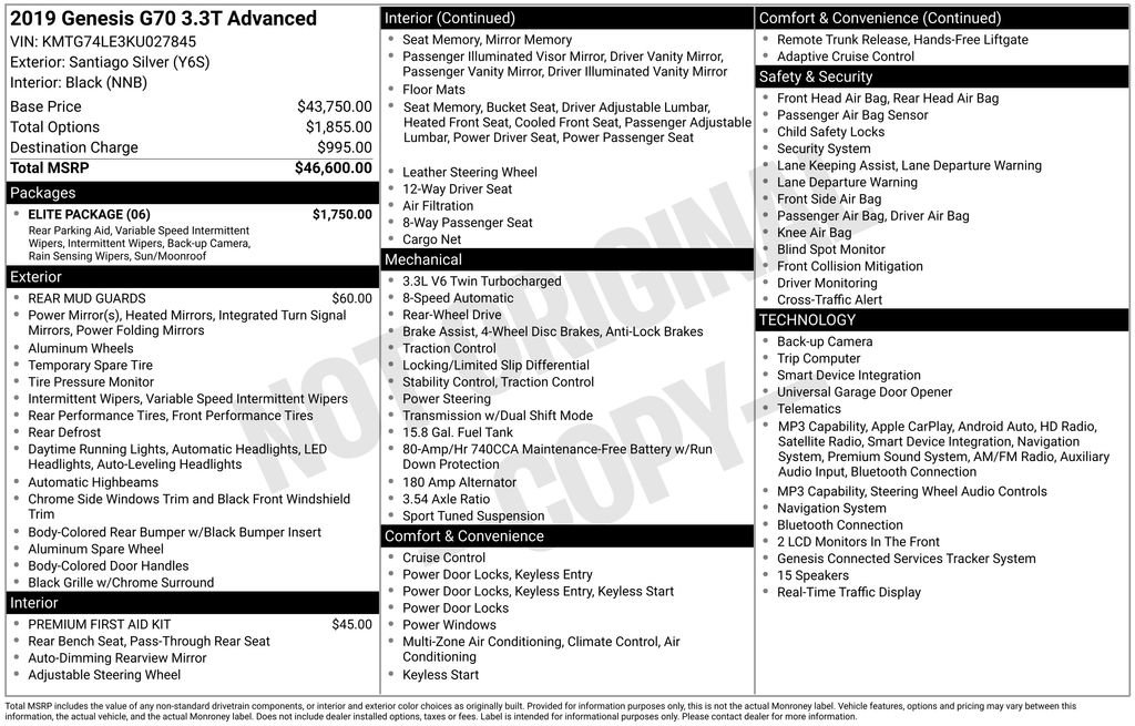 Used 2019 Genesis G70 3.3T Advanced w/ Elite Package image 2