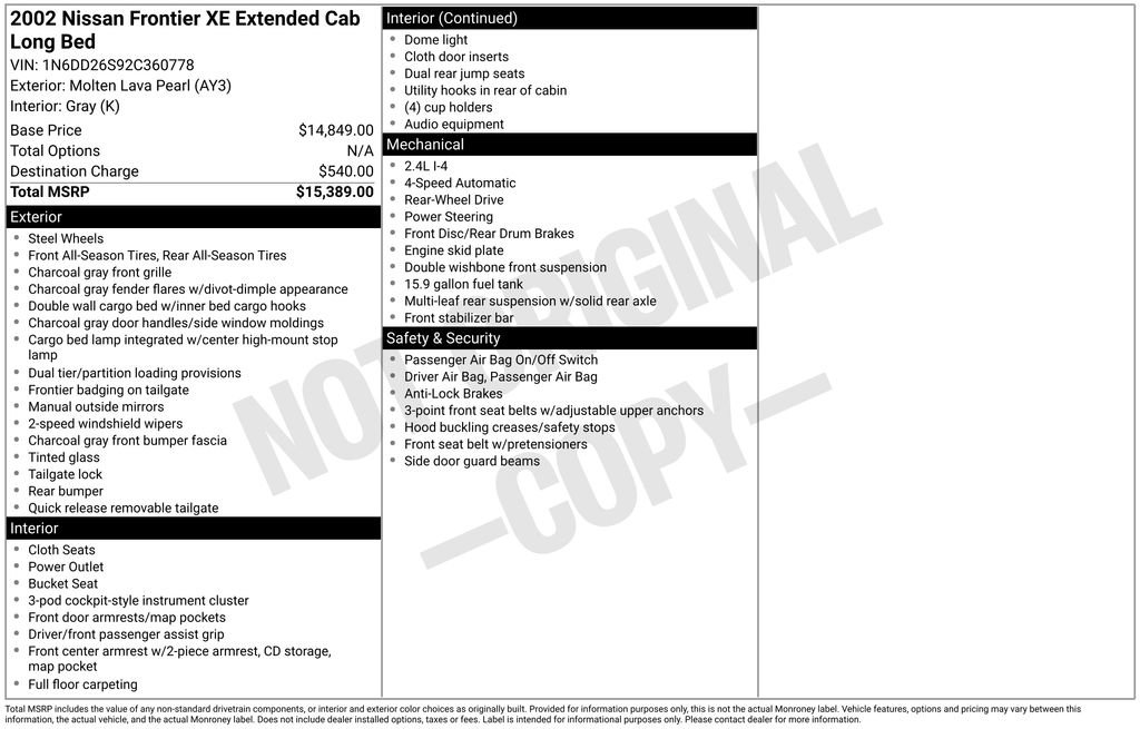 Used 2002 Nissan Frontier XE image 7