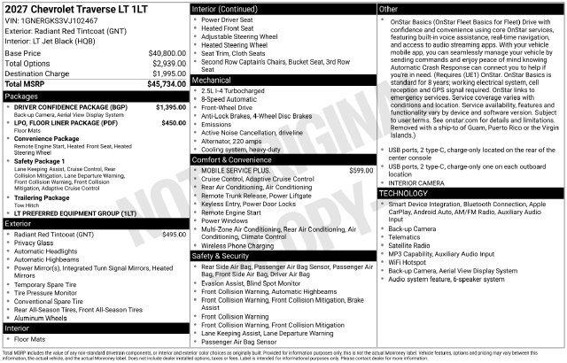 New 2027 Chevrolet Traverse LT w/ Driver Confidence Package FWD image 4