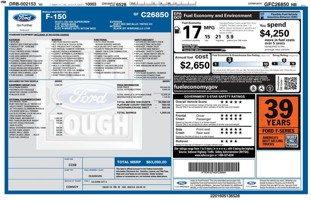 Used 2016 Ford F150 Platinum w/ Equipment Group 701A Luxury image 5