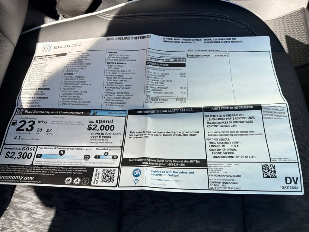 Used 2025 Buick Enclave Preferred w/ LPO, Floor Liner Package FWD image 42