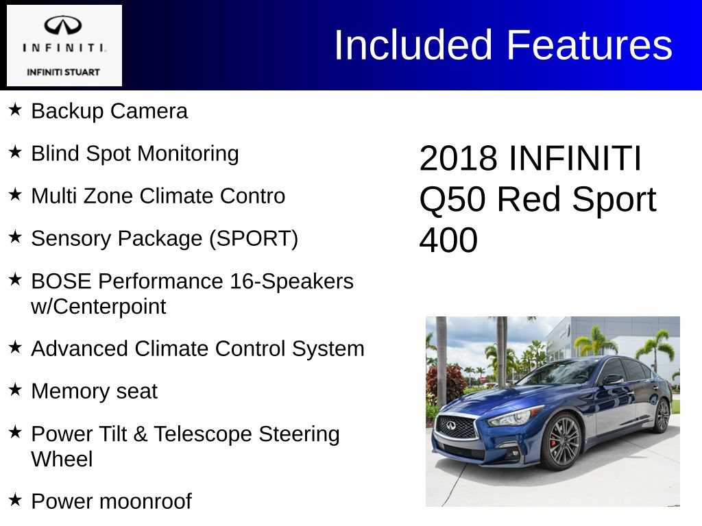Used 2018 INFINITI Q50 Red Sport 400 w/ Sensory Package (Sport) AWD/4WD image 2