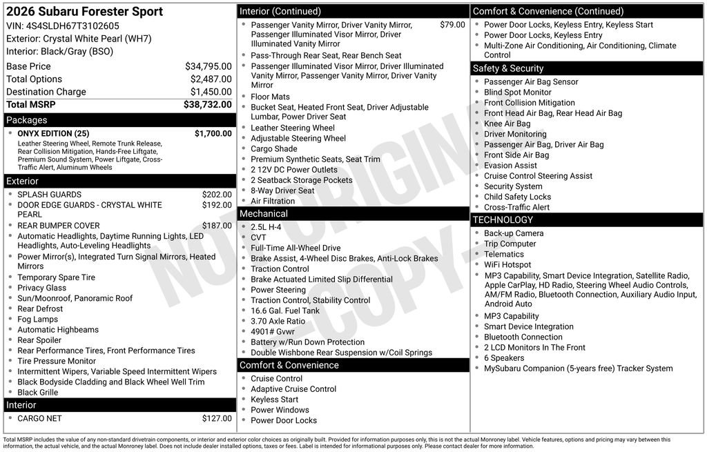 New 2026 Subaru Forester Sport w/ Onyx Edition AWD/4WD image 6