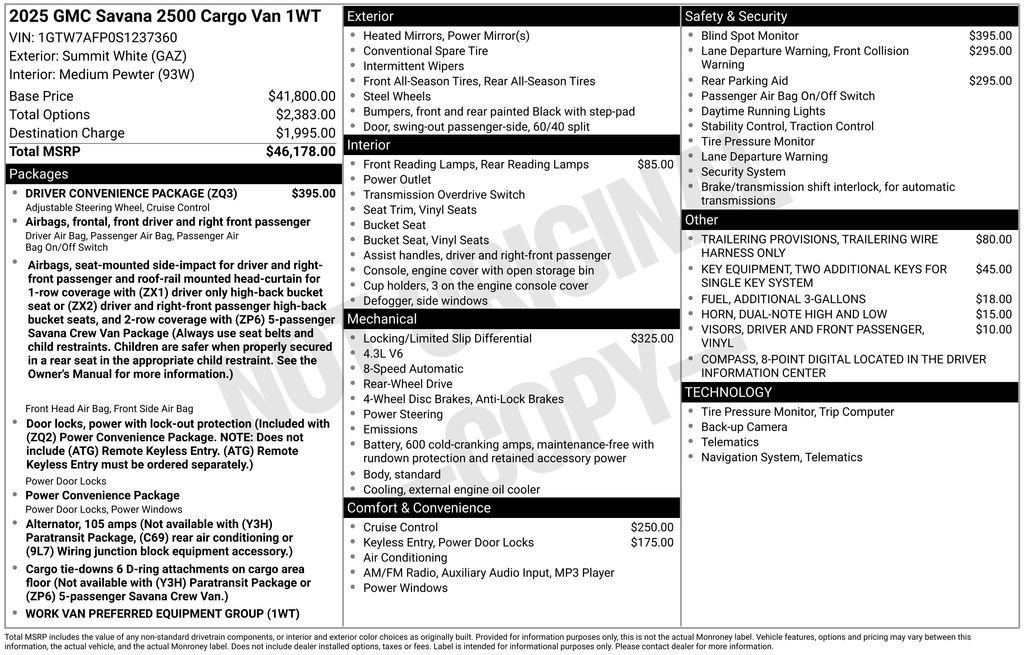 New 2025 GMC Savana 2500 w/ Driver Convenience Package RWD image 27
