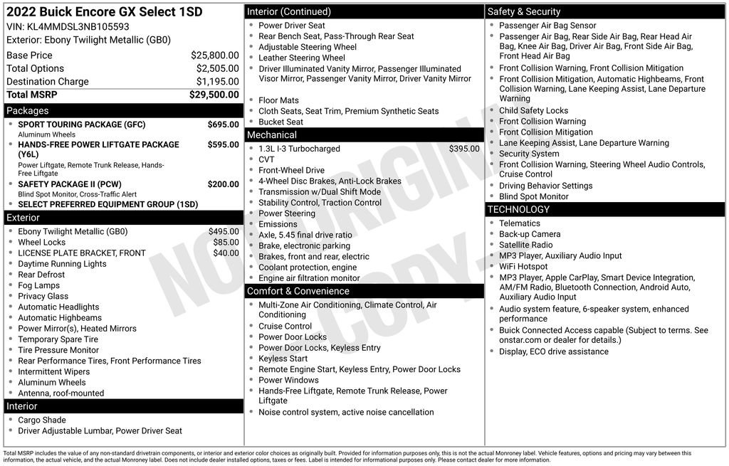 Used 2022 Buick Encore GX Select w/ Sport Touring Package FWD image 2