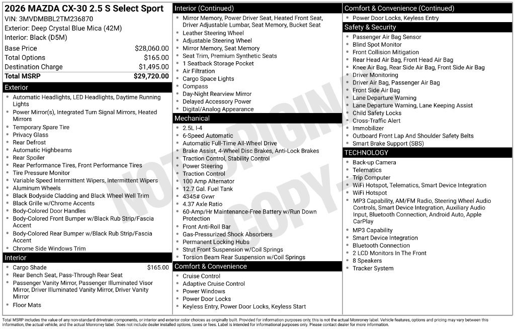 New 2026 MAZDA CX-30 AWD 2.5 S w/ Select Sport Pkg image 2