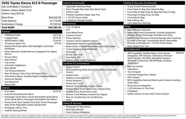 New 2026 Toyota Sienna XLE FWD image 1