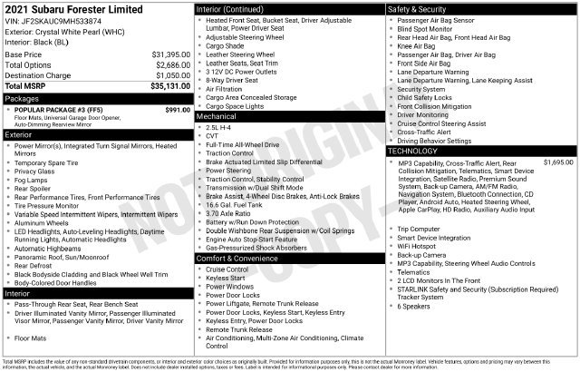 Used 2021 Subaru Forester Limited w/ Popular Package #3 AWD/4WD image 18
