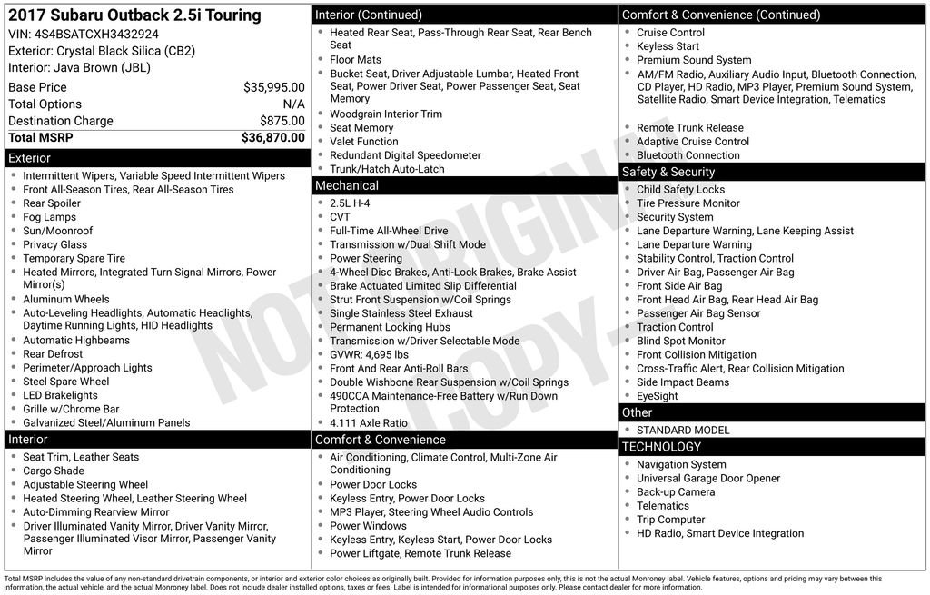 Used 2017 Subaru Outback 2.5i Touring image 41