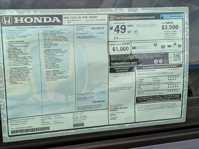 New 2026 Honda Civic FWD Hybrid Sedan image 17