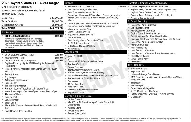 Used 2025 Toyota Sienna XLE w/ XLE Plus Package AWD/4WD image 10