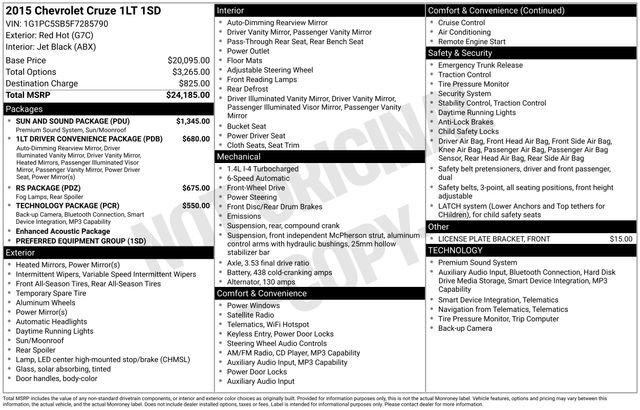 Used 2015 Chevrolet Cruze LT w/ Sun And Sound Package FWD image 50