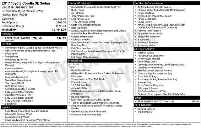 Used 2017 Toyota Corolla SE w/ Carpet Mat Package (TMS) FWD image 25