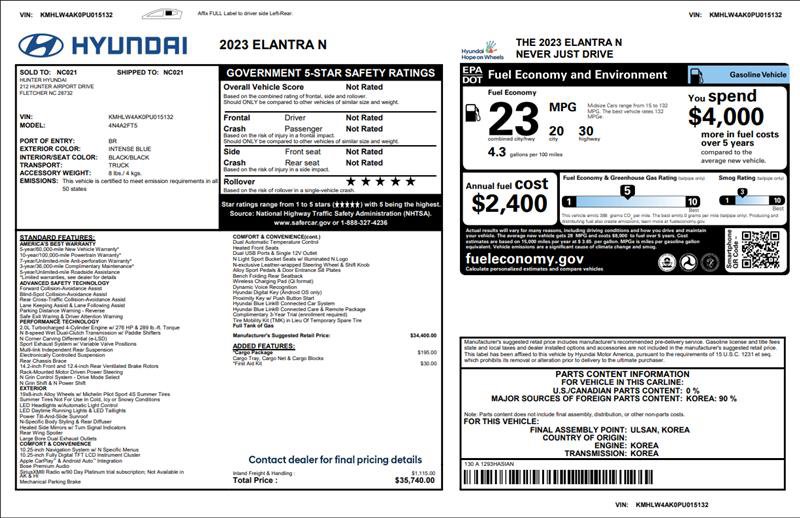 Used 2023 Hyundai Elantra N w/ Cargo Package image 3