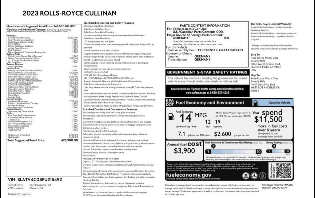 Used 2023 Rolls-Royce Cullinan w/ Technology Package AWD/4WD image 6