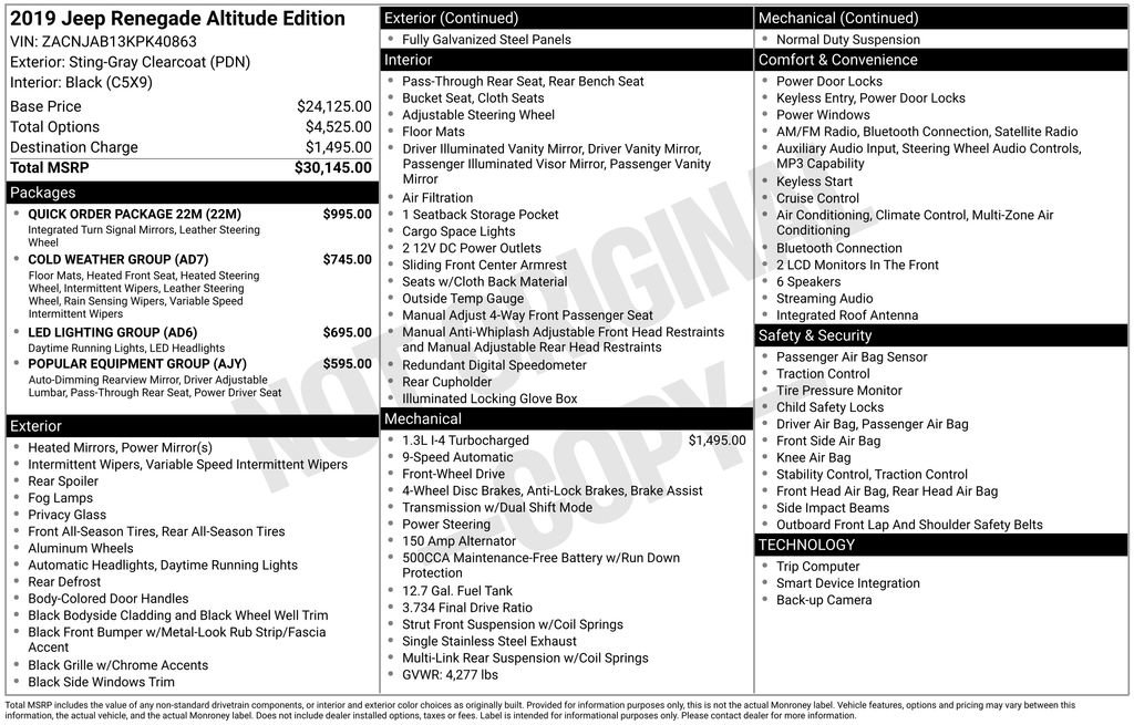 Used 2019 Jeep Renegade Altitude w/ Quick Order Package 22M image 45