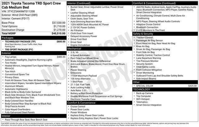 Used 2021 Toyota Tacoma TRD Sport w/ Technology Package image 2