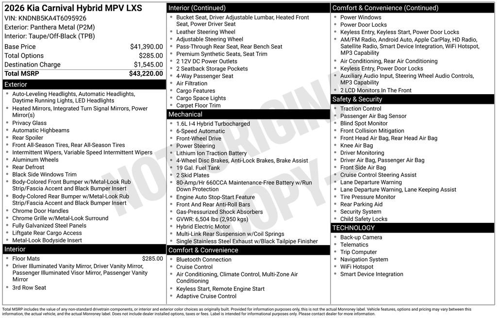 New 2026 Kia Carnival LXS image 34