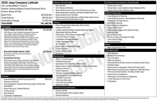 New 2026 Jeep Compass Latitude w/ Quick Order Package 29K AWD/4WD image 42